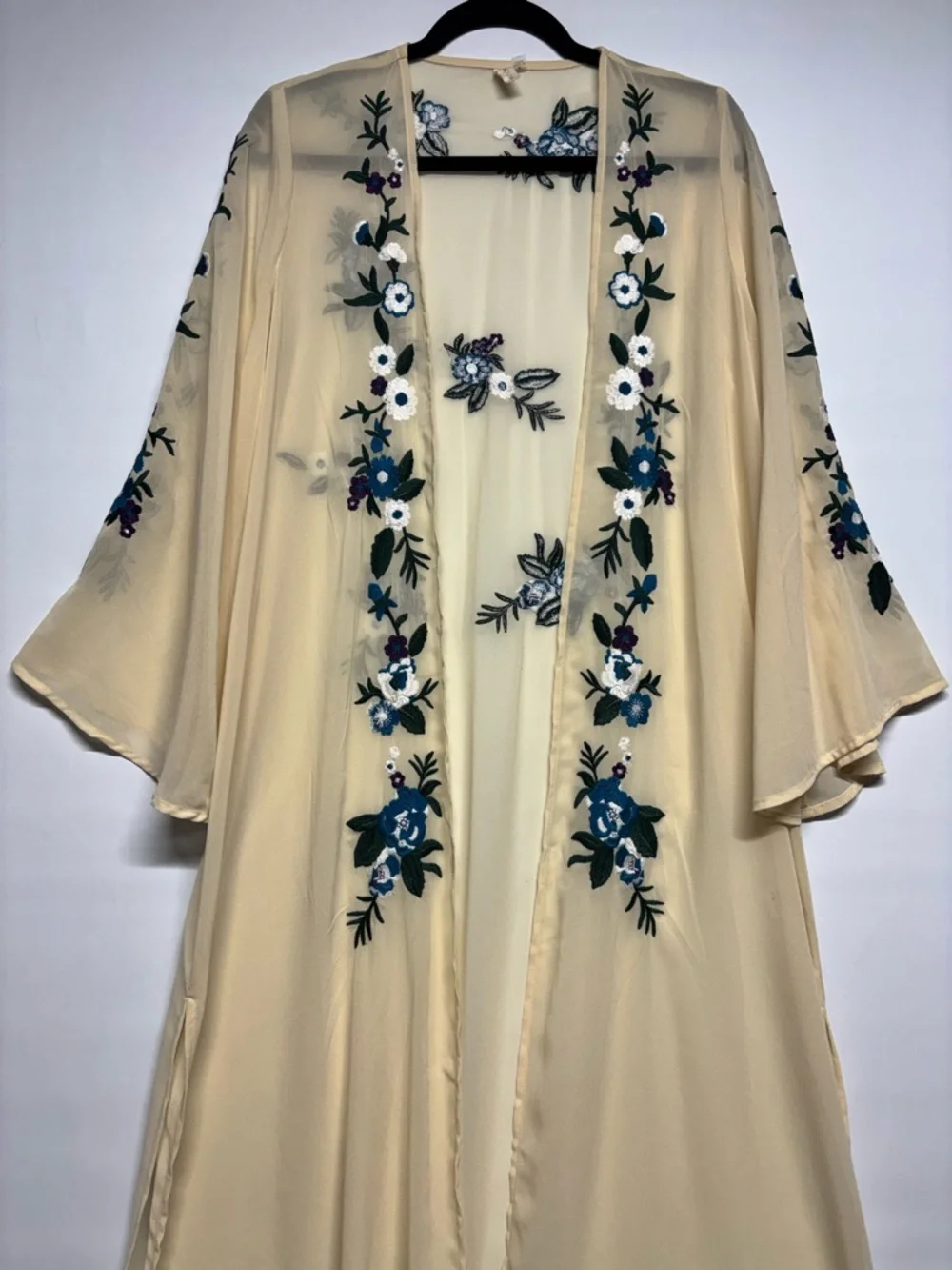 ✨Pink Blush Cream Sheer Embroidered Kimono Cardigan – Size S